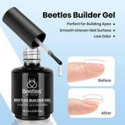 Beetles Builder Gel for Nails with Gel Base and Top Coat Set 3Pcs | 3-Step Clear Builder Nail System for Nail Overlay, Strengthening and Apex Building, UV Lamp Cured