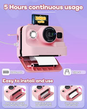 Dylanto Kids Camera Instant Print,1080P Kids Instant Cameras that Print Photos,Christmas Birthday Gifts for Girls Age 3-12,Portable Toy for 3 4 5 6 7 8 9 10 Year Old Girls Boys Pink