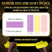 UJFQBH 3 Pack African Net Sponge, African Exfoliating Net Bath Sponge Long Net Bath Sponge Exfoliating Shower Body Scrubber Back Scrubber Skin Smoother,Great for Daily Use (Pink,Yellow,Purple)
