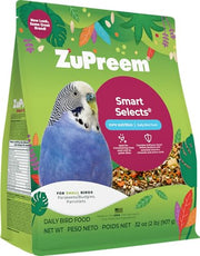 ZuPreem Smart Selects Parakeet & Budgie Food, Seed Blend, Small, 2 lb | Bird Food, Parrot & Parakeet Food, Budgie, Pellet Mix, Smart Pellets, Vitamins, Minerals, Seed Blend, Made in USA