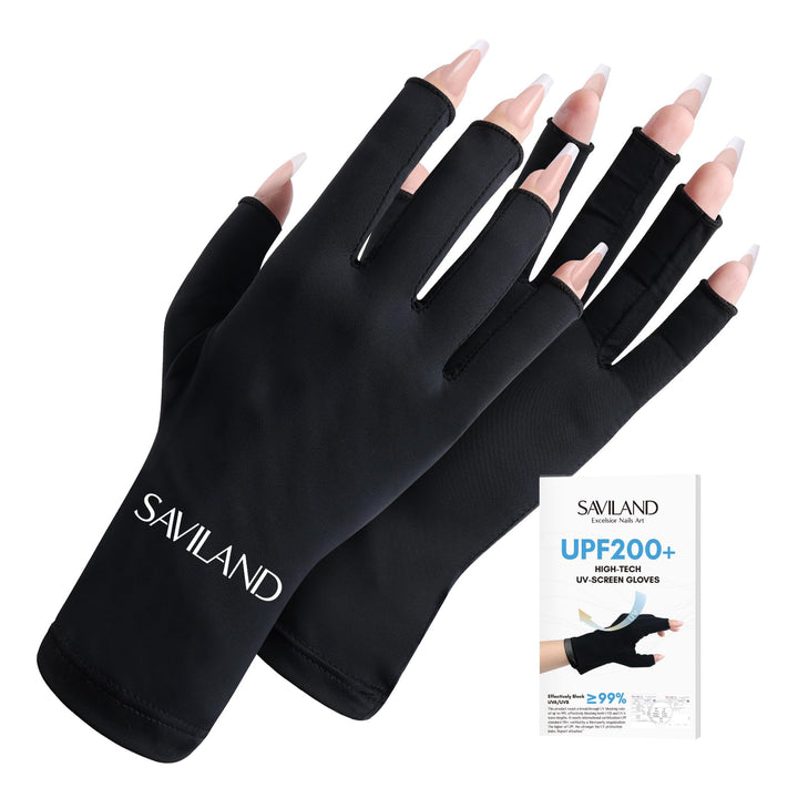 SAVILAND UPF200+ UV Gloves for Gel Manicures One Size Fit Most Black | Sun & UV Protection Anti UVA & UVB 999+, Fingerless Gloves, UV Light Gloves Prevent Hands from UV Harm