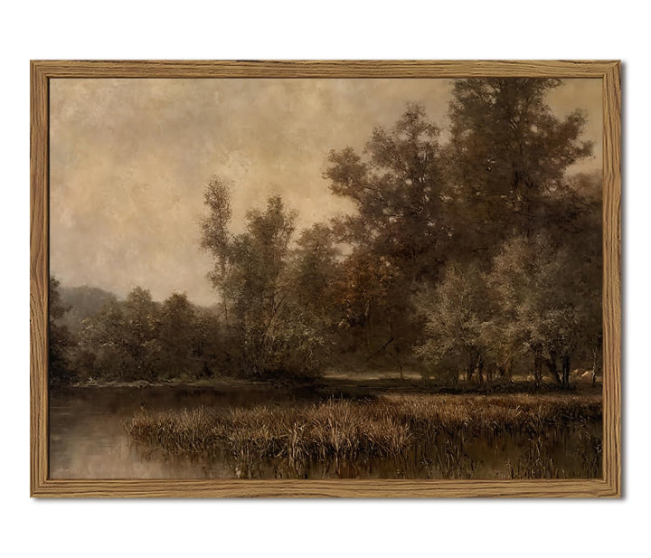 Framed Vintage Landscape Canvas Wall Art, Rustic Forest Lake Wall Decor Paintings, Retro Country Nature Pictures Prints Aesthetic Home Decor for Living Room Bedroom Office Farmhouse 8x10 inch