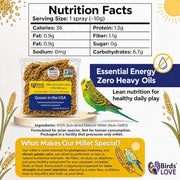 Birds LOVE® Millet Tips & Tails for Birds – Premium Spray Millet Treat, Non-GMO, USA Grown – Natural Bird Food for Parakeets, Cockatiels, Budgies, Lovebirds, Finches, Canaries & Parrots – 1 lb