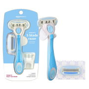 Amazon Basics 5-Blade Extra Smooth Razor for Women with Moisturizing Strips, Handle, 2 Cartridge Refills & Shower Holder (Previously Solimo)