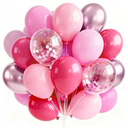 PartyWoo Hot Pink Balloons 66pcs 12 Inch Magenta Fuchsia Latex Balloons | Pearl Pink Metallic Magenta Fuchsia Confetti for Gender Reveal Bridal Shower Baby Shower Princess Birthday Party Decorations