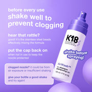 K18 AirWash Travel Non Aerosol Dry Shampoo Spray, 1.6 Fl Oz | Eliminate Odor, Reduce Oil + Sweat, No White Cast or Heavy Fragrance, Fresh Hair + Scalp for 3 Days