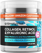 SimplyVital Face Moisturizer Retinol Collagen Hyaluronic Acid Cream 1.7 oz | Anti-Aging, Moisturizer Face Cream for Women & Men, Visibly Firming, Hydrating Neck Care, Day & Night Skin Care, Silky Feel