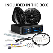 BOSS Audio Systems MCKG634B.6 Marine Boat Stereo, 6.5 Inch Speakers (Pair) | AM/FM radio receiver, USB and aux inputs, weatherproof design, dipole antenna, front and rear pre-amp outputs