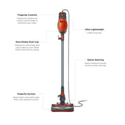 Shark Rocket Corded Stick Vacuum, Carpet & Hard Floors, Gray/Orange, HV301 | Under 9 Lbs., Handheld Conversion, Pet Hair Pickup, Swivel Steering, Low-Profile Reach, Crevice and Upholstery Tools