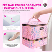 SAVILAND PU Leather Nail Polish Organizer Bag for Nail Tech, Pink | Holds 30 Bottles & Nail Lamp, Waterproof, Double-Layer, Adjustable Divider, Nail Organizers and Storage for Home and Travel