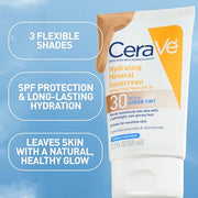 CeraVe Tinted Sunscreen for Face, Mineral SPF 30 Moisturizer, Medium, 1.7oz