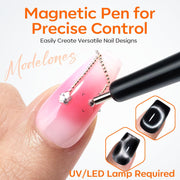 modelones Cat Eye Magnet 15PCS Brown Cat Eye Gel Polish Nail Stuff, Multi-shape Heart Moon Flower Square Effects with Bead-Attracting Nail Art Tool, UV/LED Lamp Required, DIY Halloween Nail Art