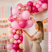 PartyWoo Hot Pink Balloons 66pcs 12 Inch Magenta Fuchsia Latex Balloons | Pearl Pink Metallic Magenta Fuchsia Confetti for Gender Reveal Bridal Shower Baby Shower Princess Birthday Party Decorations