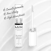 NYX PROFESSIONAL MAKEUP Butter Gloss, Non-Sticky Lip Gloss - Sugar Glass ,Clear