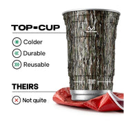 Top Cup Aluminum Party Cups, RealTree Original Camo, 20oz, 20 Count | Made in the USA, Colder, Durable, Reusable, Recycleable, Dishwasher Safe