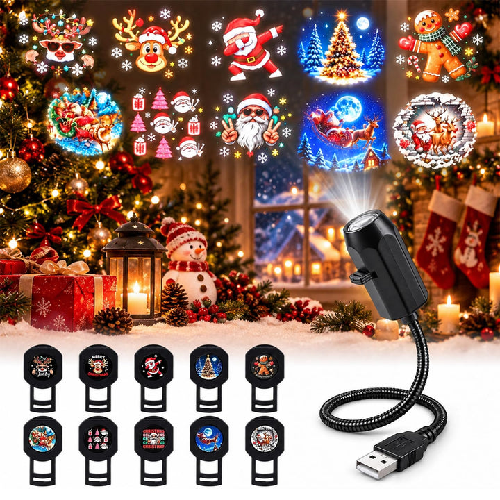 2027 New Plug and Play Hd Christmas Projector Indoor, 360°Adjustable Christmas Scene Projector Indoor, Holiday Projector for Bedroom, Gaming Room (10 Projection Films)