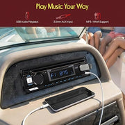 Pyle Marine Bluetooth Stereo Radio - 12v Single DIN Style Boat In dash Radio Receiver System with Built-in Mic, Digital LCD, RCA, MP3, USB, AM FM Radio - Remote Control - PLMRB29B (Black)