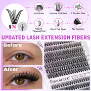 Pawotence Lash Extension Kit DIY 280pcs Lash Clusters Eyelash Extension Kit, 9-16mm 30D 40D Individual Lashes Kit with Lash Bond and Seal, Lash Tweezers for Self Use (30D&40D, 0.07D, 9-16mm, Kit)