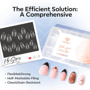 Modelones Short Almond Nail Tips 360pcs Clear Pre-etched Fake Press On Nail | Clear Soft Full Cover Half Matte Acrylic Gel Tips Extension for Salon & Home Use 15 Sizes