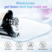 modelones Gel Top Base Coat Set 15ml 2026 Upgrade No Wipe Super Shine | Clear Glossy Gel Polish Acid Free Shiny for Press Ons Acrylic Gel Nail Art Soak Off U V Lamp Cure DIY Home Salon Manicure