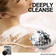 WhaleLife Bath Loofah Sponge for Shower - Body Scrubber 4-Pack Black