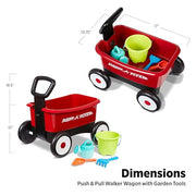 Radio Flyer Push & Pull Walker Wagon with Garden Tools, Ages 1-4 Years, Red | Locking Handle for Stability, Baby Push Walker Converts to Pull Wagon, Indoor & Outdoor Play