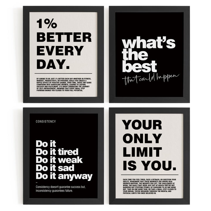 DSHFG Motivational Inspirational Office Wall Art Decor Prints Set of 4 | Black Office Motivational Wall Decor Trendy Retro Positive Affirmations Quotes Wall Decor Gym Posters, 8x10 Unframed