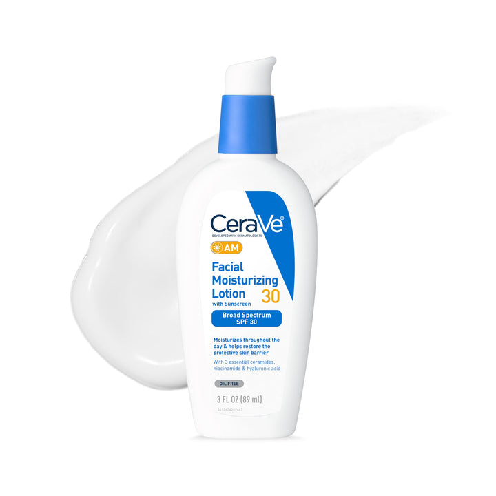 CeraVe AM Facial Daily Moisturizer, SPF 30 Face Sunscreen, 3oz | Travel Size Skin Care with Hyaluronic Acid & Niacinamide, Daily Oil-Free Moisturizer For Men & Women, Non-Comedogenic