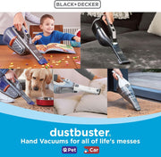 BLACK+DECKER dustbuster Cordless Handheld Vacuum, Portable Car Vacuum Cordless Rechargeable, Wall Mount, Strong Suction QuickClean (HNVC215B10)