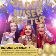 Fulmoon Older Wiser Hotter Banner Birthday sign, Champaign Gold