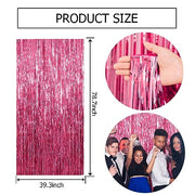 2 Pack Pink Backdrop Party Decorations Tinsel Curtain Party Backdrop Foil Fringe Birthday Decorations Photo Booth Streamer Backdrop Pink Theme Bachelorette Graduation Decor