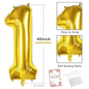 Smlpuame 40 Inch Gold Number 1 Balloon, 1st Birthday Decoration Boys Girls | Large Self Inflating Number Balloons, Mylar Foil Helium Balloon for Women Men Party Anniversary Supplies Reusable
