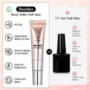 Beetles Semi Solid Nail Glue, 10g Super Strong Nail Glue for Press Ons | No UV Lamp Needed, Air-Dry Formula with Gap-Filling Texture for Easy Control, Quick-Drying Long-Lasting Hold
