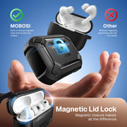 MOBOSI for AirPods Pro 3 Case with Magnetic Lid Lock,Black | Compatible with MagSafe,Military Grade Shockproof Protective Cover with Cleaner Kit& Keychain for iPod Pro 3 Case(2025)