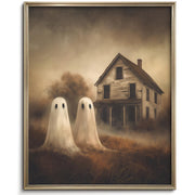 Vodefoad Retro Cute Ghost Decor Halloween Painting Spooky Silhouette Ghosts Haunted House Art Victorian Ghost Posters Pictures for Living Room, Bedroom, Bathroom, halloween Room decor - 8x10 Inch Unframed
