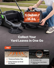 VEVOR Walk-Behind Hand Push Floor Sweeper with 25.6" Sweeping Width | Non-Electric, 5-Gallon Waste Container, Angle & Height Adjustable Folding Handle, Manual Floor Sweeper for Walkway Yard Patio