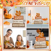 Moucuny 4 Pcs Fall Decor Wooden Maple Leaf Decoration Thanksgiving Decor | Rustic Stackable Blocks with Apple Cider Leaves Sayings,Thanksgiving Table Centerpiece, Farmhouse for Autumn Harvest Party