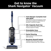 Shark Navigator Swivel Pro Upright Vacuum, HEPA, Pet Hair, Navy, NV151 | Swivel Steering, Powerful Suction, Lightweight Design, 11-Ft Reach, Crevice Tool, Upholstery Tool and Pet Power Brush