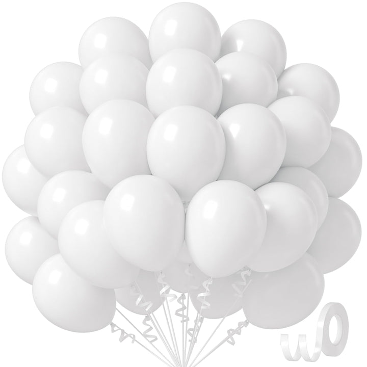 White Balloons 12 inch, White Latex 50pcs Party Balloons | Engagement, Bridal Shower, Wedding, Birthday Party Decorations