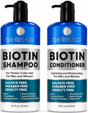 BELLISSO Biotin Shampoo and Conditioner Set - Sulfate & Paraben Free | Hair Thickening & Volumizing with Added Keratin to Help Boost Fuller Looking Hair for Men & Women with Fine or Thinning Hair