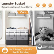 HomeHacks 2 Pack Large Laundry Baskets, Laundry Hampers Bags (Grey 75Lx2) | Waterproof, Freestanding, Collapsible Clothes Hamper with Reinforced Handles in Laundry Room, Dorm, Bathroom, Bedroom