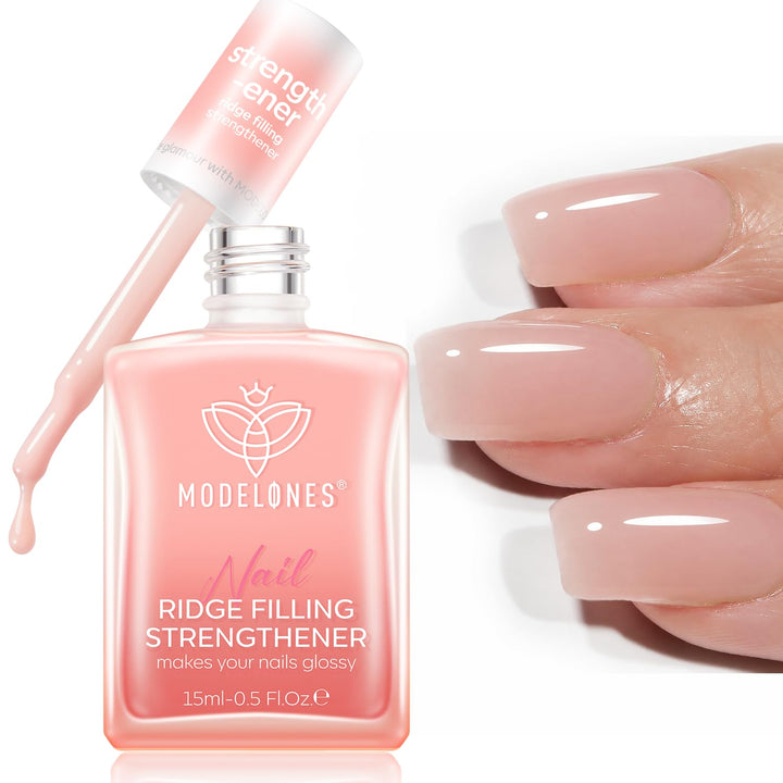 modelones Nail Strengthener and Growth Nail Hardener Pink Nail Polish | Nail Stuff Extra Strong and Growth Nail Repair Damaged Nails Strengthening Polish Ridge Filler for Nails & Toenails 15ML