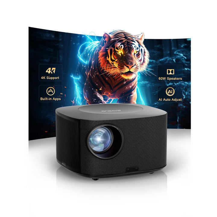 Outdoor-Projector-4K with WiFi and Bluetooth: [High Bright/60W Dolby Audio/Official Licensed Apps], Smart-Projector with AI Auto Focus, ONOAYO ONO5Pro 2.0 Movie Projector for Bedroom/Outdoor Use