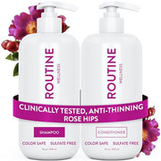 Routine Wellness Anti-Thinning Shampoo & Conditioner - Rose Hips | Clinically tested shampoo for thinning hair with biotin, pea peptides, saw palmetto oil, color safe, sulfate free