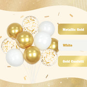 60pcs Gold and White Balloons 12inch with Metallic Gold Confetti Balloons | Wedding, Engagement, Baby Shower, Birthday Party Decorations