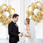 60pcs Gold and White Balloons 12inch with Metallic Gold Confetti Balloons | Wedding, Engagement, Baby Shower, Birthday Party Decorations