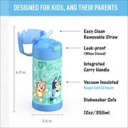 THERMOS FUNTAINER Water Bottle with Straw, 12oz, Bluey | Kids Stainless Steel Insulated Water Bottle, Keeps Drinks Cold Longer for School & Play, BPA-Free