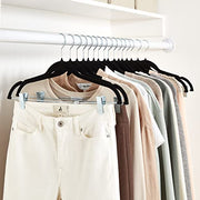 Amazon Basics Velvet Non-Slip Skirt Clothes Hangers with Clips, 360 Degree Rotatable Hook, Organize Pants and Skirts, Black/Silver, 24-Pack