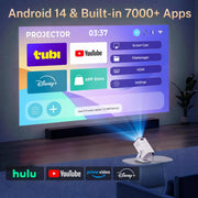 Built-in Apps 1080P 4K Support Mini Projector with Android 14, Phone Remote | Portable Smart Projector with WiFi 6 and Bluetooth 5.4 for Bedroom Auto Keystone Compatible with Netflix/iOS/HDMI/TV Stick X1