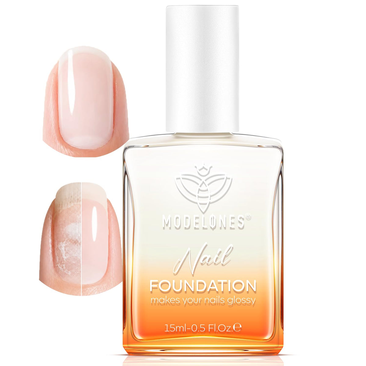 Modelones Nail Strengthener and Growth, Milky White Nail Polish Hardener | Extra Strong and Growth Fall Nail Repair Natural Strengthening Polish Concealer Foundation Nail Stuff Toenails Gifts 15ml